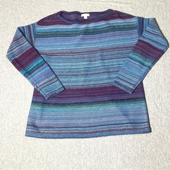 J.jill Sweater Top Women's Size S Purple/Blue Ombre Striped Wool Blend Warm Cozy - Picture 8 of 12